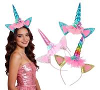 Lot de 3 bandeaux licorne - Serre-tête licorne avec oreilles et fleurs pour le parfait serre-tête d'anniversaire licorne, corne scintillante et ajustement confortable, accessoire de fête magique (bleu