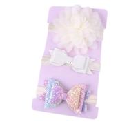 Lot de 3 bandeaux pour bébé - Motif fleur et nœud - Doux - Accessoires de cheveux élastiques - Bandeaux mignons - Pour nouveau-nés, tout-petits, photographie, baptême, fête - Beige