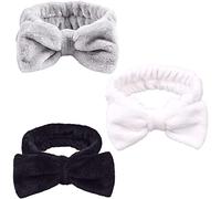Lot de 3 bandeaux pour spa avec nœud papillon en polaire corail doux pour femmes et filles, lavage du visage, douche, yoga, soins de la peau (noir, blanc, gris)