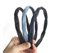 Lot de 3 bandeaux torsadés en denim pour femmes et filles avec dents pour éviter de glisser, bandeaux fins en denim pour l'été, légers et pratiques, bandeau essentiel pour l'été, bleu