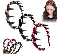 Lot de 3 Bandeaux Vintage en Perles Artificielles de Cranium pour Femmes, Bandeau Ondulé Avec Dents, Accessoires de Cheveux Tendance for Women Girls