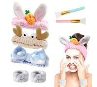 Lot de 3 bandes de cheveux en peluche avec 1 paire de bracelets en peluche et 2 brosses à masques en silicone, bande élastique et douce pour cheveux, bande de corail, bande de maquillage