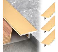 Lot de 3 bandes de transition profilées en T pour connecter les joints de sol, seuils de porte, bandes de seuil de porte, bandes de seuil de porte (doré, 6 mm)