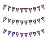 Lot de 3 bannières de fanions « Day of the Dead » - Motif tête de mort en sucre violet et noir - Guirlande de fanions triangulaires pour fête des morts - Happy Halloween - Fête mexicaine
