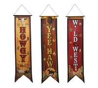 Lot de 3 bannières de fête occidentales à suspendre avec inscription « Howdy, Yes Haw, » pour camping, décorations de fête de cowboy pour intérieur et extérieur