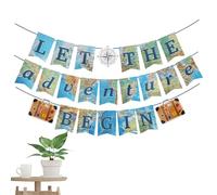 Lot de 3 bannières décoratives « Bon Voyage » « Let The Adventure Begin » - Carte du monde - Fanions pour sortir, anniversaire, fête prénatale, remise de diplôme, retraite, voyage, fête sur le thème