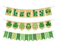 Lot de 3 bannières pour la Saint-Patrick - Guirlande de fanions en jute et papier cartonné avec trèfle et vœux, pour fête irlandaise, décoration de maison et de festival