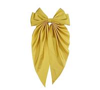 Lot de 3 barrettes à cheveux avec grand nœud - En satin soyeux - En tissu français - Avec long ruban - Pour femme - Pour mariage, banquet, quotidien - Jaune
