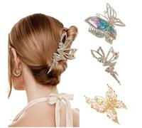 Lot de 3 barrettes à cheveux multicolores Kraeoke avec strass - Pince à cheveux papillon - Grande pince à cheveux pour femmes et filles