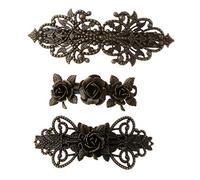 Lot de 3 barrettes à cheveux rétro françaises en métal bronze pour femmes et filles