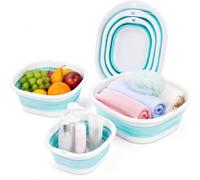 Lot de 3 Bassines Pliables, 3 Tailles de Cuvette Pliable, Bassine Rétractable Multifonction, Lavabo Pliable Gain de Place pour Camping, Cuisine, Jardin et Maison, Bleu