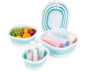 Lot de 3 Bassines Pliables, 3 Tailles de Cuvette Pliable, Bassine Rétractable Multifonction, Lavabo Pliable Gain de Place pour Camping, Cuisine, Jardin et Maison, Bleu