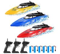 Lot de 3 Bateaux télécommandés étanches à double moteur, 2,4 G RC Bateau télécommandé, avec lumière LED, 10 km/h, bateau à moteur avec 6 rechargeables, bateau de course électrique sans fil pour
