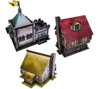 Lot de 3 bâtiments de village en caisse de terrain | 3 bâtiments de terrain fantastiques | Chapelle, chalet et maison de ville | Compatible avec Warhammer Age of Sigmar, Kings of War et plus | Échelle