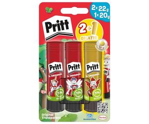 Lot de 3 bâtons de colle Pritt - PBS2B - Avec colle multicolore | Ingrédients naturels, sans solvants, collage sans plis, lavable à basse température, bâton de colle coloré