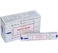 Lot de 3 bâtons d'encens Satya Musc blanc avec porte-encens JRose - Boîte de 15 g