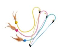 Lot de 3 bâtons pour chaton - Jouet d'exercice pour chats curieux - Avec boule en fourrure à plumes - Tube en maille - Baguette pour chats