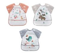 Lot de 3 Bavoirs Imperméables pour bébé, Bavoir Etanche Bébé Bavoir Imperméable Unisexe Blouse colorée imperméable à l'épreuve des fuites pour tout-petits à manches courtes - 1-3 ans