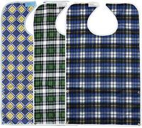 Lot de 3 bavoirs pour adultes avec ramasse-miettes - Protections imperméables et réutilisables pour homme et femme âgé, Carreaux, 3 Count (Pack of 1)