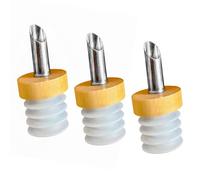Lot de 3 becs verseurs en bois et en acier inoxydable - Élégant doseur d'huile et spiritueux de 2 cl - Bec verseur robuste pour vinaigre, huile