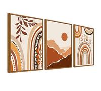 Lot de 3 Beige Brun Bohème Tableau Encadrée Poster Mural Montagnes Géométriques Abstraites Peinture Impression sur Toile Tableau Decoration Murale Salon Chambre Salle à manger 30x40cm x3pcs
