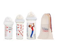 Lot de 3 biberons anti colique gigognes Papa-bébé by Soledad (360 ml et 210 ml)