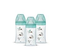 Lot de 3 Biberons Anti-Colique Initiation+ - Verre - 270ml - 0-6 Mois - Tétine Ronde - Débit 2 Vert G