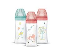 Lot de 3 Biberons Anti colique Sensation+, Fille, 330 ml, +6 Mois, Tétine Plate, Débit 3