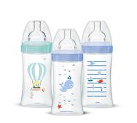 Dodie Lot de 3 Biberons Sensation+ Anti-colique 270 ml 0-6 mois Tétine plate Débit 2 Garçon