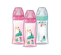 Dodie Biberons anti-coliques Lot de 3 330 ml +6 mois 3 vitesses Tétines rondes Débit 3 Rose/Vert