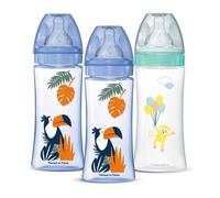 Lot de 3 Biberons - - Anti-coliques - Tétines rondes - 330 ml - +6 mois - 3 vitesses - Débit 3 - Bleu et vert
