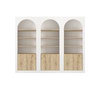 Lot de 3 bibliothèques avec 4 niches et 2 portes - Blanc et naturel clair - CYMORA
