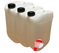 Lot de 3 Bidons Plastique 25 L litres avec Bouchon Hermétique DIN 61 et 1 Robinet Verseur - PEHD Résistant pour Liquides Alimentaires et Chimiques - Réutilisable et Durable - Jerry can Jerrican