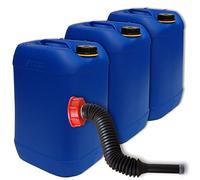 Lot de 3 bidons plastique HDPE 25 L bleu, alimentaire + 1 long bec verseur flexible DIN 61 (22248x3+22037)