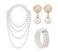 Lot de 3 bijoux en perles SLEEKEE, collier, bracelet, boucles d'oreilles, accessoires vintage en perles artificielles, tendance pour femme, cadeau d'anniversaire pour fille