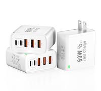 Lot de 3 blocs de charge rapide USB C, 60 W, 5 ports USB C, bloc de charge 30 W, bloc de charge multiport USB C + 3USB A PPS/PD 3.0 pour iPhone 16, 15, 14, 13 Pro Max, pour Galaxy S25 S24 Ultra, iPad