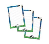 Lot de 3 blocs de papier à lettre colorés pour garçons et filles - Motif football - 3 blocs A5 de 25 feuilles chacun)
