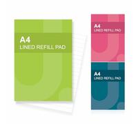 Lot de 3 blocs de recharge A4, 80 feuilles, 160 pages de papier à lettre 52 g/m², bloc de couleur blanche, bloc-notes A4, ligné, rechargeable, bloc-notes avec dessus collé, pour la maison, l'école, le