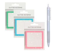 Lot de 3 blocs-notes adhésifs à paillettes - Pastel, petites listes de choses à faire, pour onglets de livre, fournitures scolaires et de bureau, joli cadeau pour filles