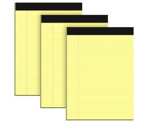 Lot de 3 blocs-notes jaunes A4 lignés pour l'université, bloc-notes juridiques à lignes étroites, 30 feuilles par bloc-notes, bloc-notes micro-perforé A4 pour le travail, les études, la liste de prise