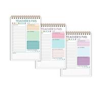 Lot de 3 blocs-notes pour enseignants - 50 feuilles non datées - Bobine jumelée - Bloc-notes de reliure - Liste de vérification pour la planification quotidienne