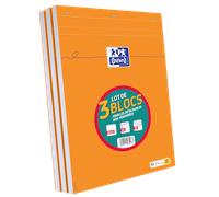 Lot de 3 blocs orange Oxford agrafes 210x297 160p optik p. q5/5 blanc