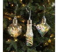 Lot de 3 bocaux à ampoules de Noël transparentes à remplir avec couvercle - Décoration de sapin de Noël Jumbo en plastique - Pots à bonbons à suspendre pour travaux manuels de Noël et cadeaux de fête