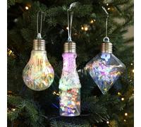 Lot de 3 bocaux à ampoules de Noël transparentes à remplir avec couvercle - Décoration de sapin de Noël Jumbo en plastique - Pots à bonbons à suspendre pour travaux manuels de Noël et cadeaux de fête