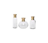 Lot de 3 bocaux en verre transparent, détails laiton - Chehoma, Laiton - Ø6xH13 cm