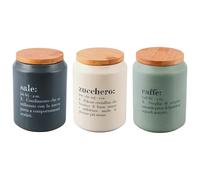 Lot de 3 bocaux sel, sucre et café 1,1L en céramique, couvercle en bambou, Victionary