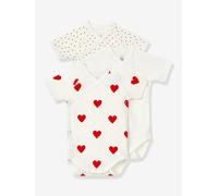 Lot de 3 bodies croisés manches courtes coeurs bébé naissance en coton bio PETIT BATEAU blanc 1M(54CM)