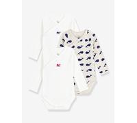 Lot de 3 bodies croisés manches longues imprimés bébé blanc 1M(54CM)