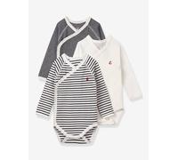 Lot de 3 bodies croisés manches longues rayés bébé naissance en coton bio marine 3M(60CM)