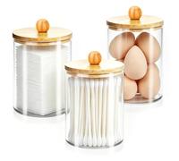 Lot de 3 Boite Coton Tige Acrylique avec Couvercles, Distributeur Cotons Tiges Boules Coton Disques Démaquillants Fil Dentaire, Organisateur Rangement Salle de Bain Accessoires Cheveux, Transparent